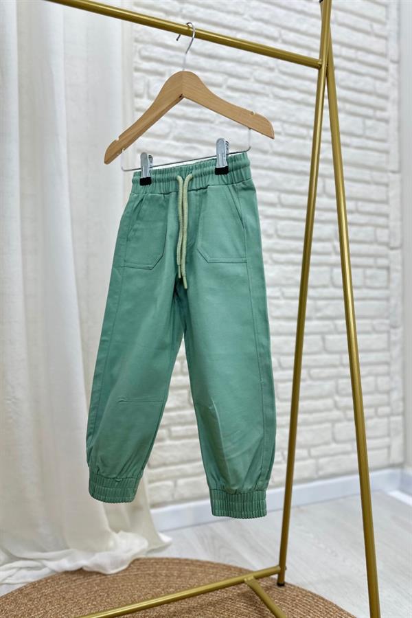 Unisex Basic Çizgili Yeşil Canvas Pantolon Takım