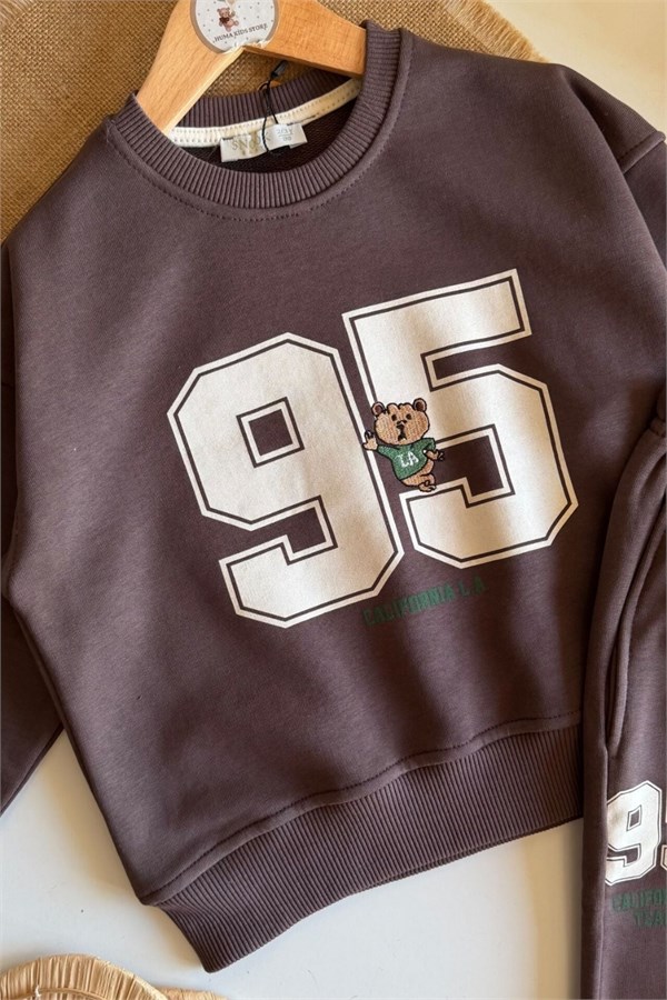 Unisex Bear Baskılı Kahve Takım
