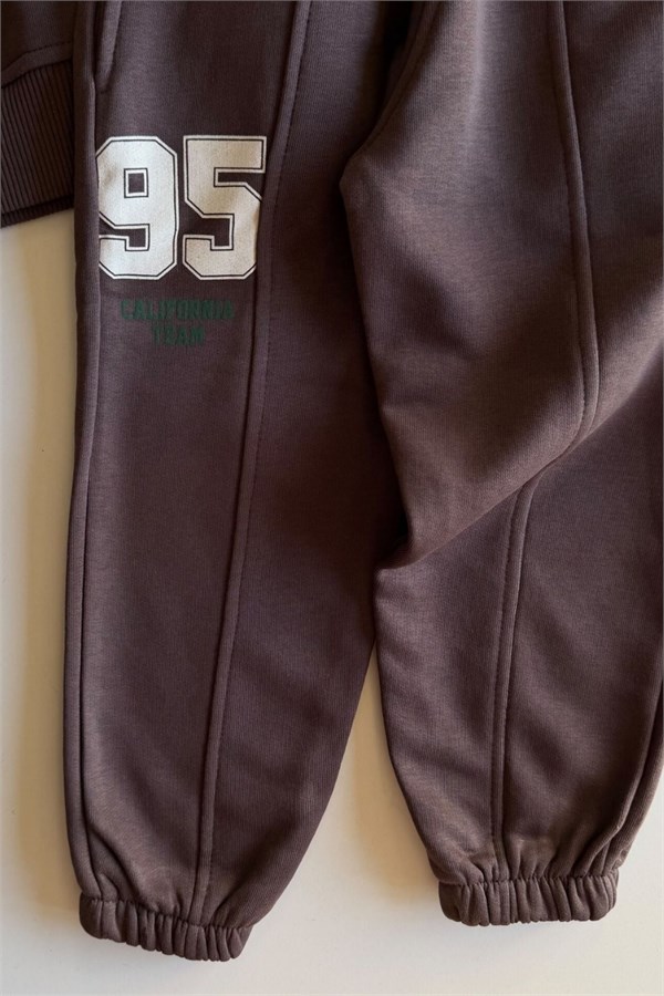 Unisex Bear Baskılı Kahve Takım