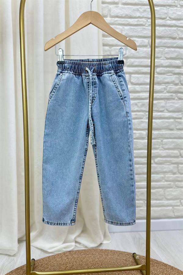 Unisex Beli Lastikli Denim Jean Pantolon