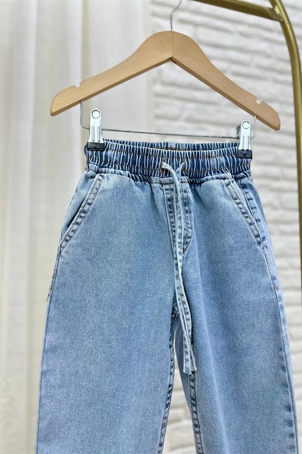 Unisex Beli Lastikli Denim Jean Pantolon
