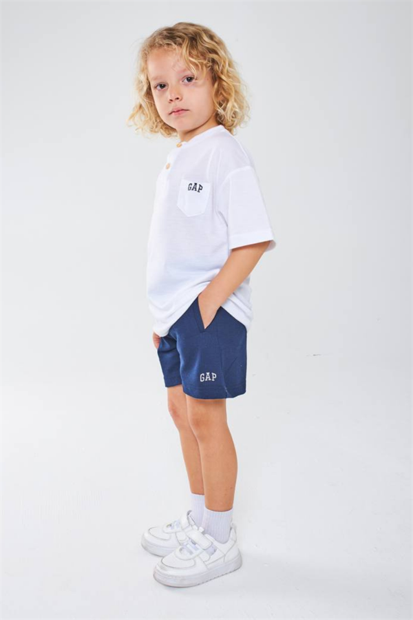 Unisex Beyaz Laci Şortlu Gap Yaz Takım