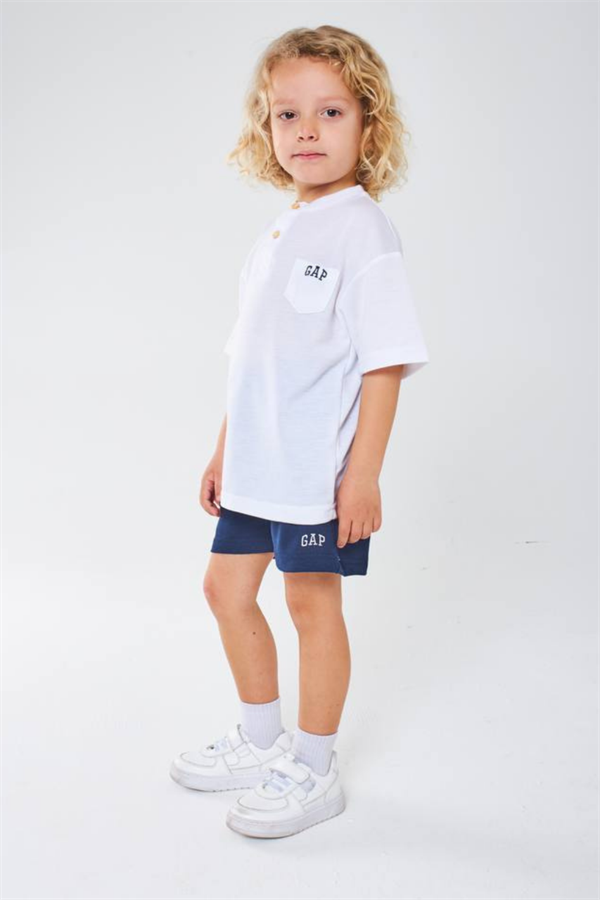 Unisex Beyaz Laci Şortlu Gap Yaz Takım