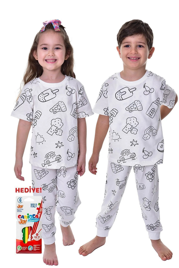 Unisex Boyanabilir Kalem Hediyeli Pijama Takımı