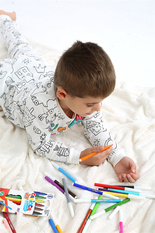 Unisex Boyanabilir Kalem Hediyeli Uzun Kol Pijama Takımı