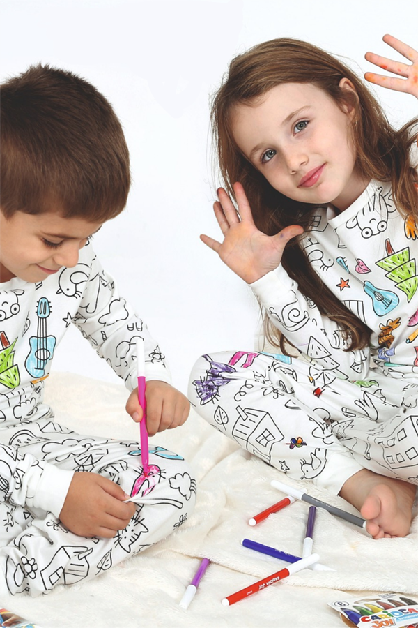 Unisex Boyanabilir Kalem Hediyeli Uzun Kol Pijama Takımı