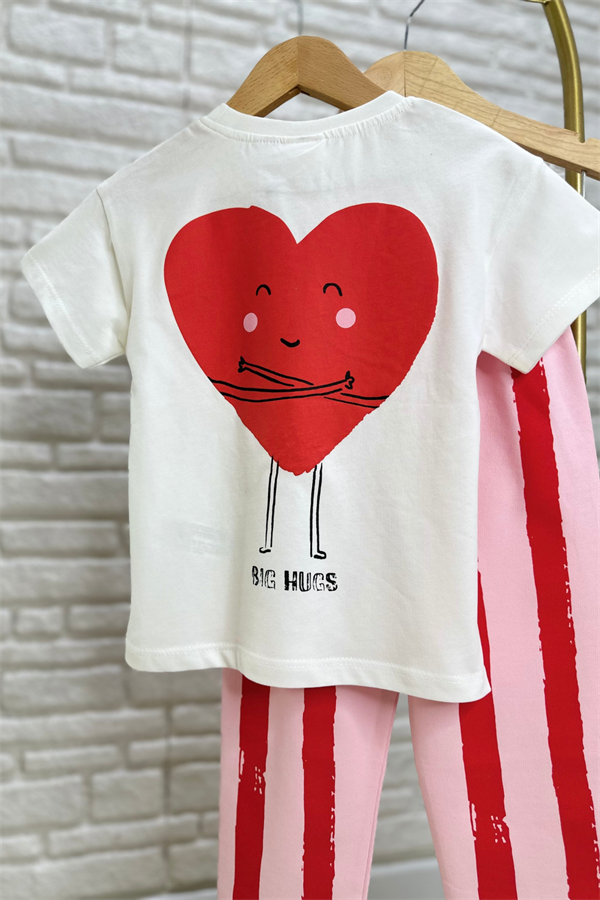 Unisex Çizgili Kalp Detaylı Takım 