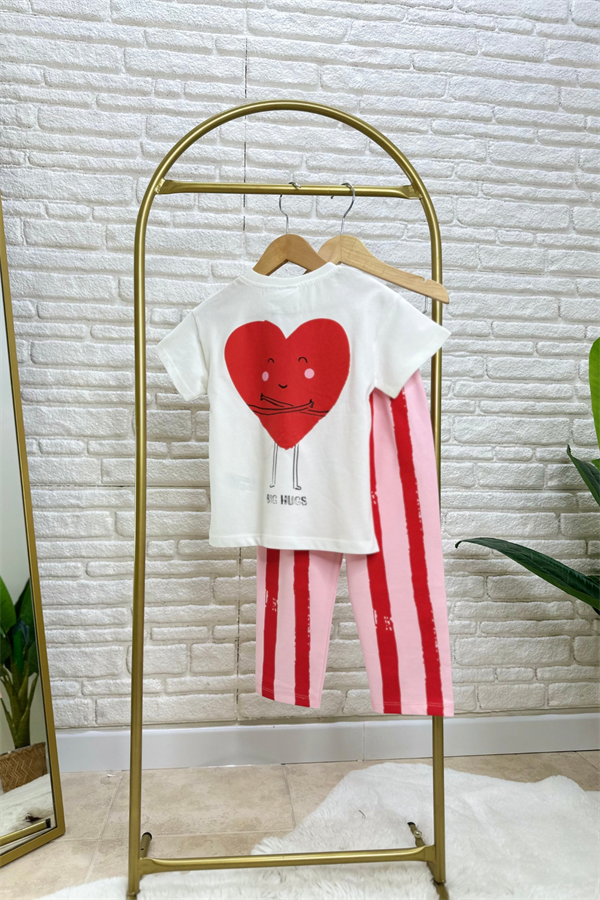 Unisex Çizgili Kalp Detaylı Takım 