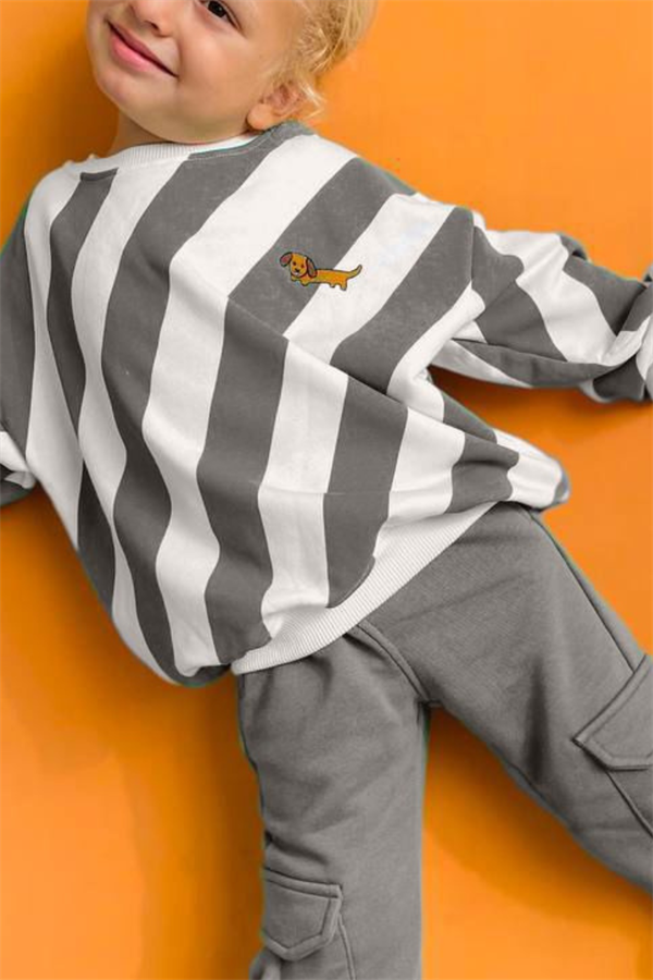 Unisex Çocuk 3 İplik Gri Duman Kargo Cepli Takım