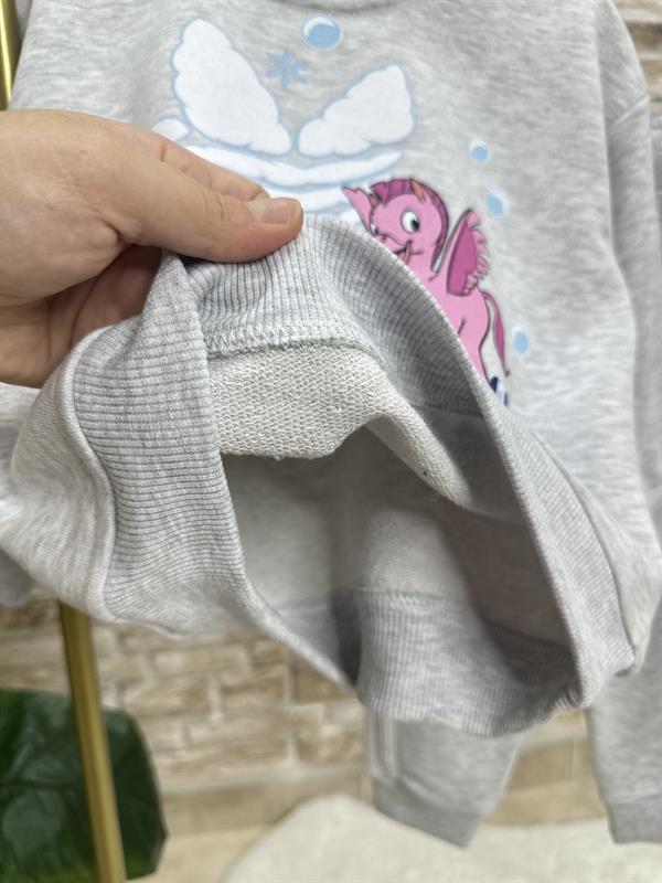 Unisex Çocuk 3 İplik Gri Unicorn Takım