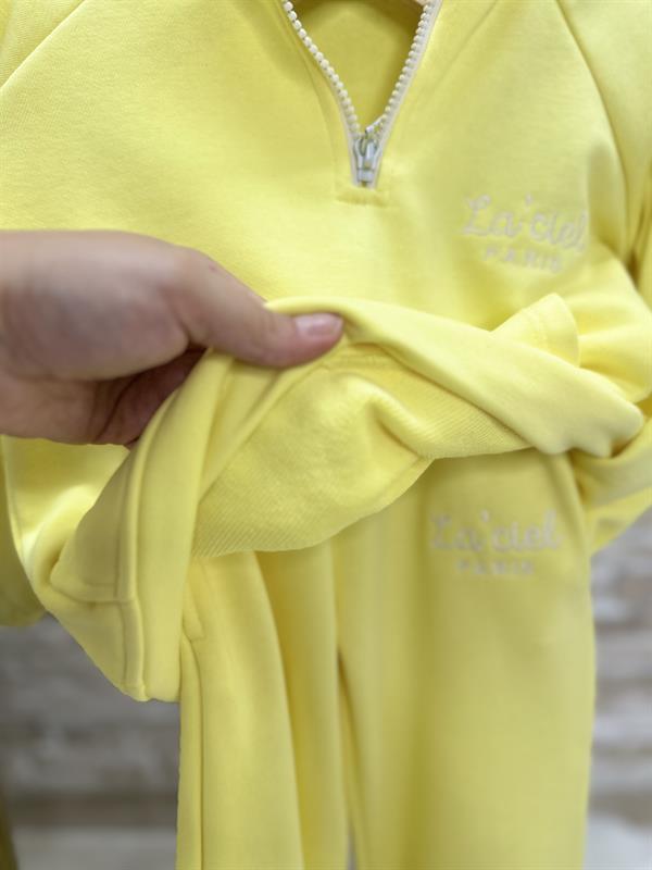 Unisex Çocuk 3 İplik Sarı Yarım Fermuarlı İkili Takım