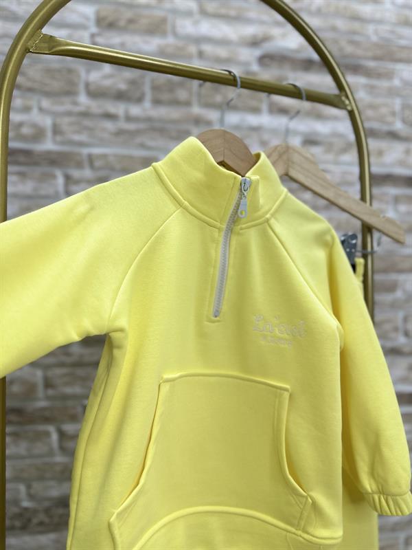 Unisex Çocuk 3 İplik Sarı Yarım Fermuarlı İkili Takım
