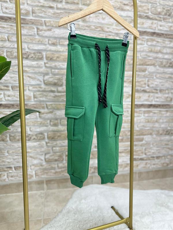 Erkek Çocuk 3 İplik Yeşil Kargo Cepli İkili Takım