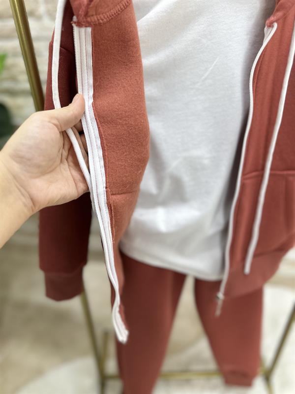 Unisex Çocuk 3 Parça Fermuarlı Şardonlu Kiremit Takım