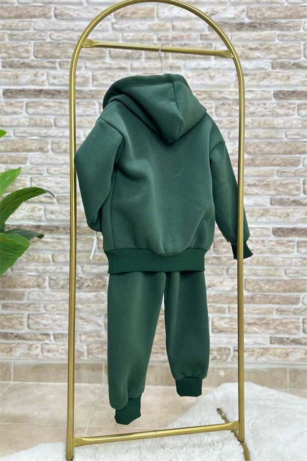 Unisex Çocuk 3 Parça Fermuarlı Şardonlu Yeşil Takım