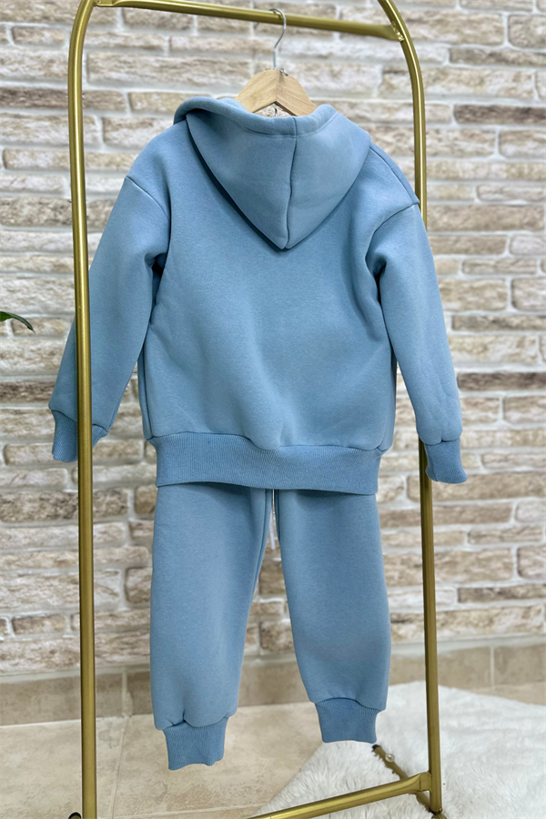 Unisex Çocuk 3 Parça Fermuarlı Şardonlu Mavi Takım
