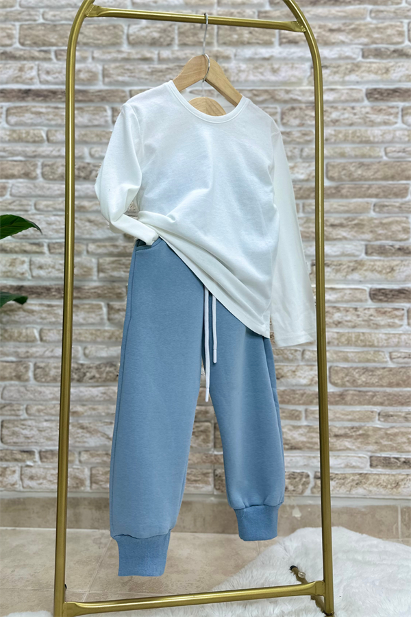 Unisex Çocuk 3 Parça Fermuarlı Şardonlu Mavi Takım