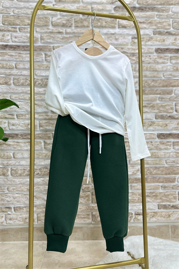 Unisex Çocuk 3 Parça Fermuarlı Şardonlu Yeşil Takım