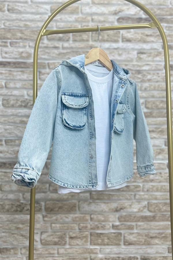 Unisex Çocuk Denim Kapüşonlu Kot Ceket