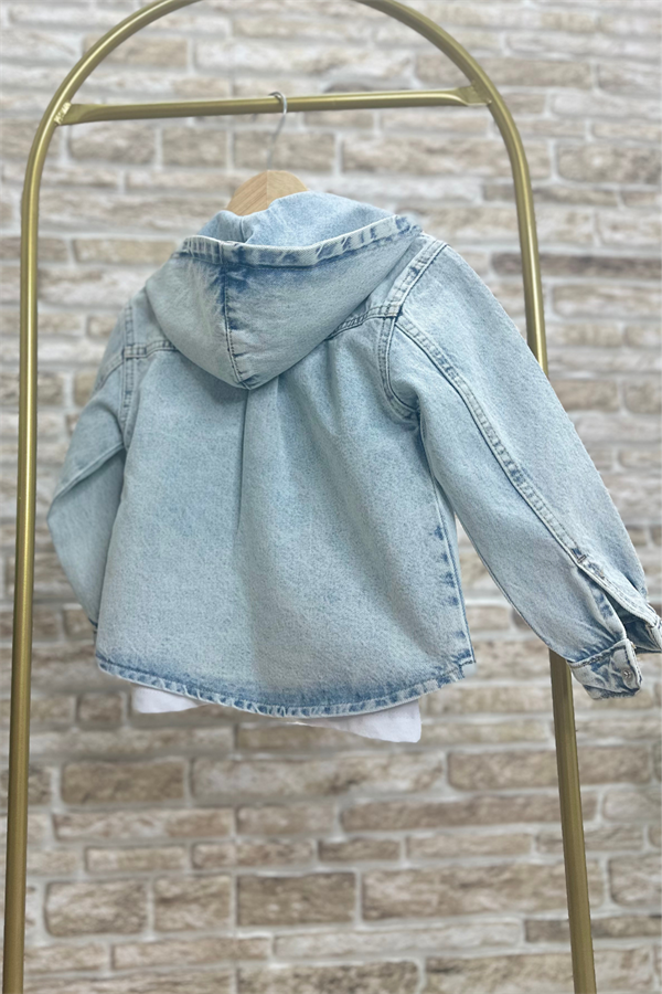 Unisex Çocuk Denim Kapüşonlu Kot Ceket