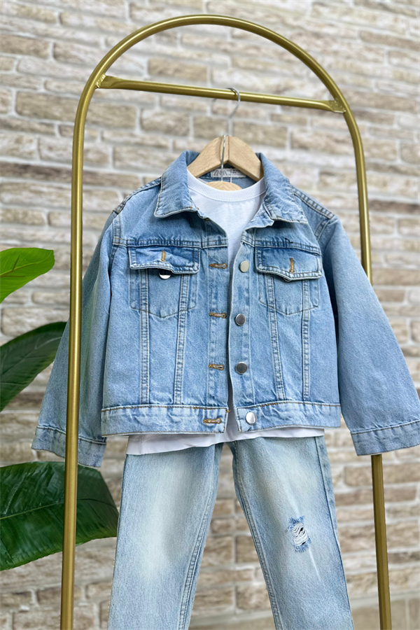 Unisex Çocuk Denim Mickey Friends Kot Ceket  