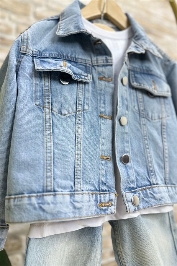 Unisex Çocuk Denim Mickey Friends Kot Ceket  