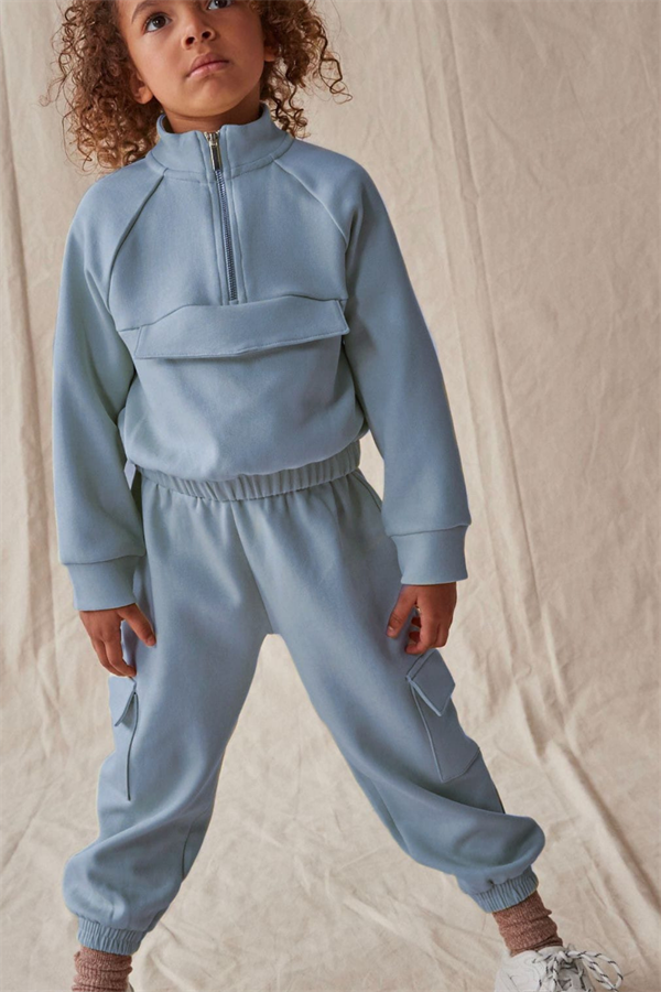 Unisex Çocuk Fermuarlı Lastikli Mavi 3 İplik Takım