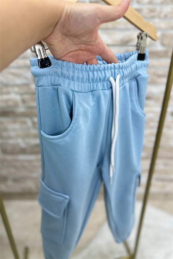 Unisex Çocuk Fermuarlı Lastikli Mavi 3 İplik Takım