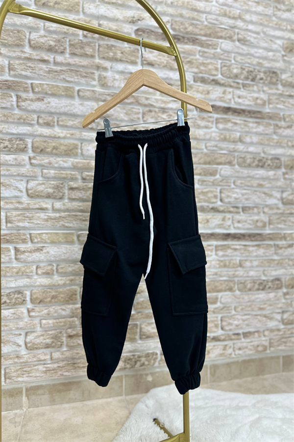 Unisex Çocuk Fermuarlı Lastikli Siyah 3 İplik Takım