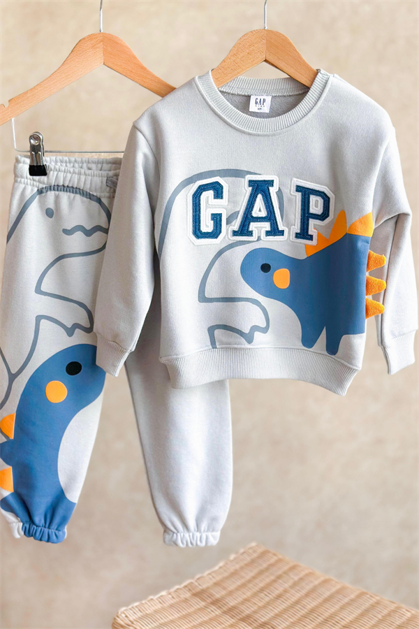 Unisex Çocuk Gri Nakışlı Gap Takım