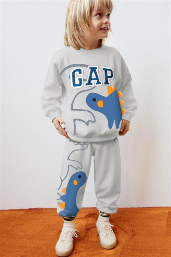 Unisex Çocuk Gri Nakışlı Gap Takım