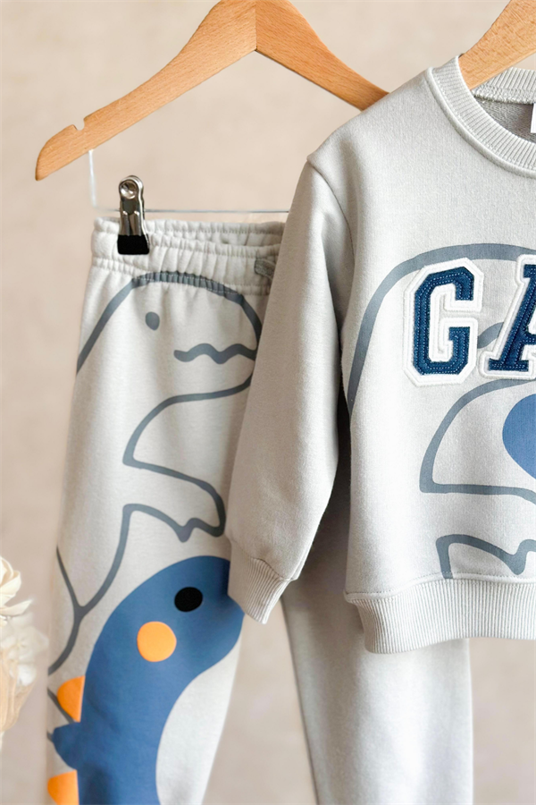 Unisex Çocuk Gri Nakışlı Gap Takım