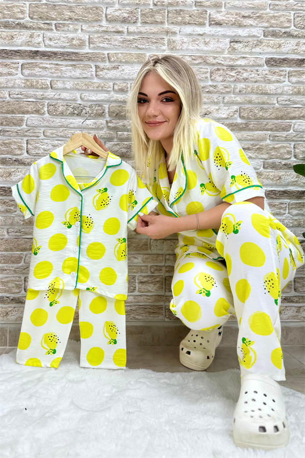 Unisex Çocuk Limonlu Pijama Takımı