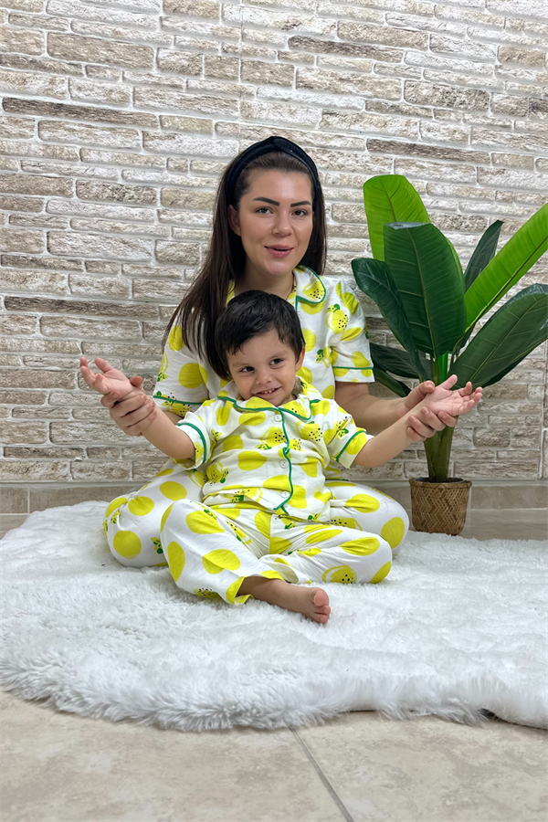 Unisex Çocuk Limonlu Pijama Takımı