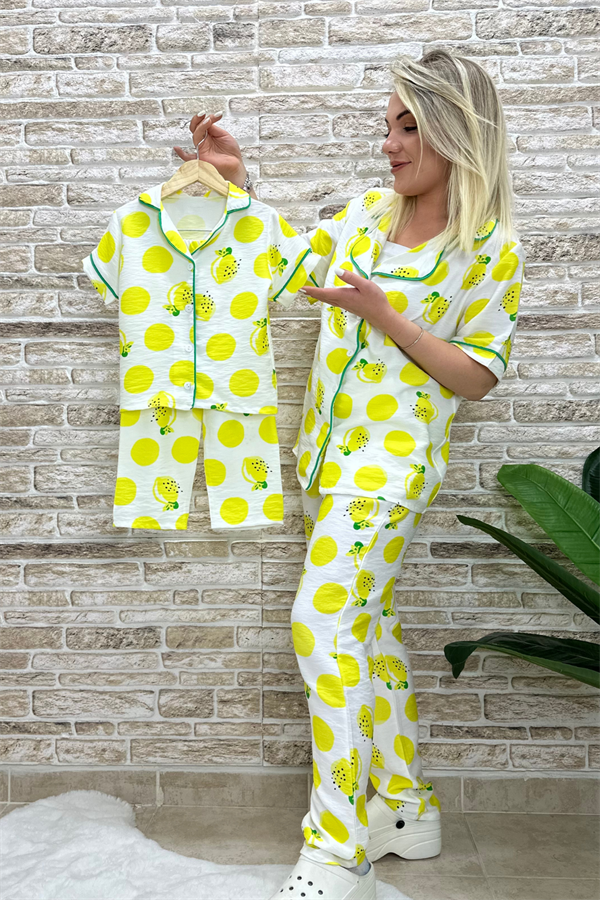 Unisex Çocuk Limonlu Pijama Takımı