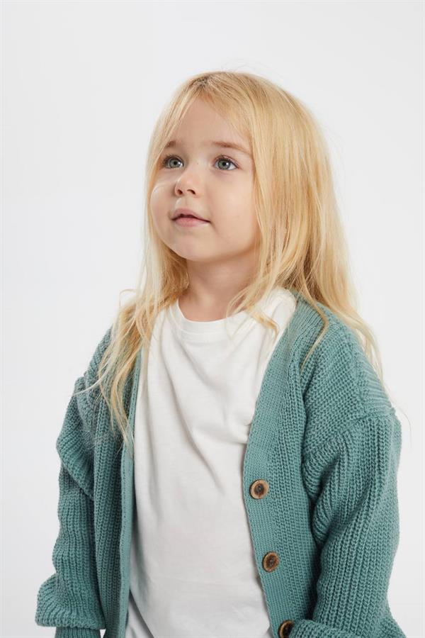 Unisex Çocuk Yeşil Triko Hırka