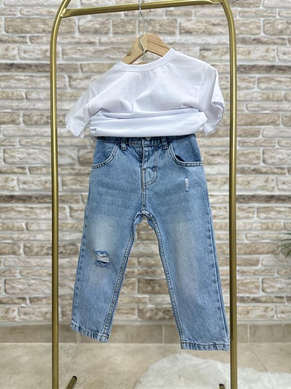 Unisex Çocuk Yırtık Detaylı Jean Pantolon