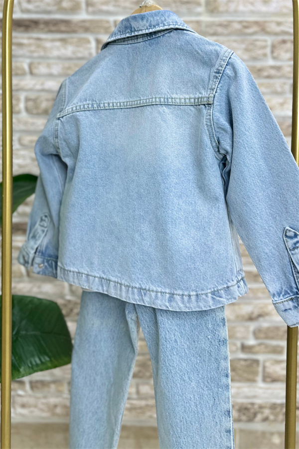 Unisex Çocuk Denim Kot Ceket  & Gömlek