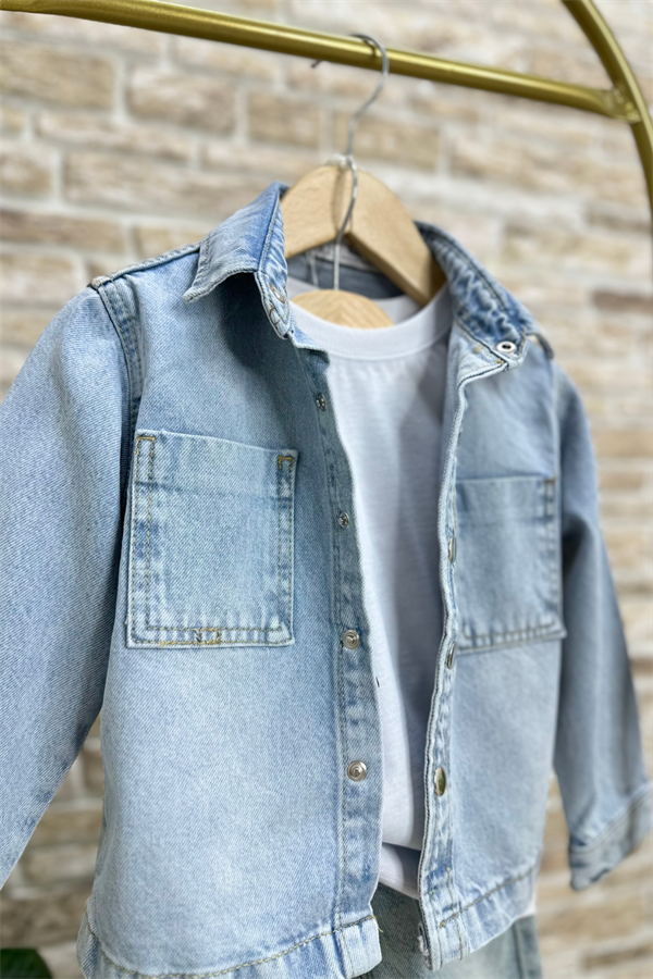 Unisex Çocuk Denim Kot Ceket  & Gömlek