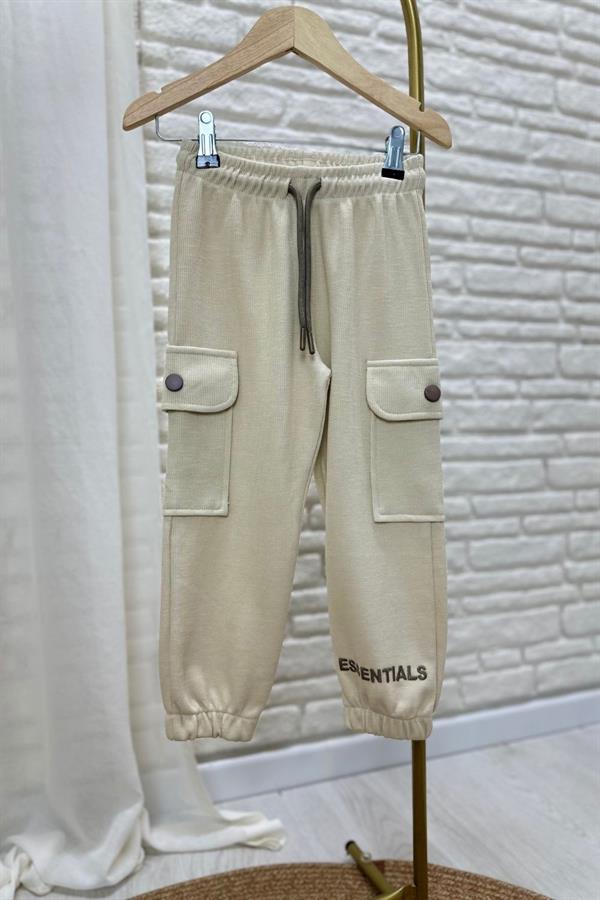 Unisex Dik Yaka Essentials  Krem  Takım