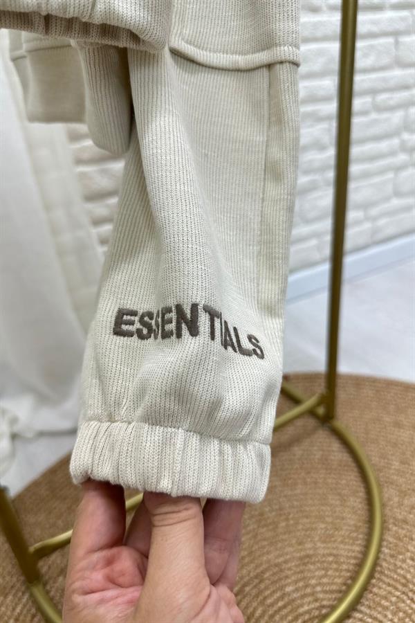 Unisex Dik Yaka Essentials  Krem  Takım