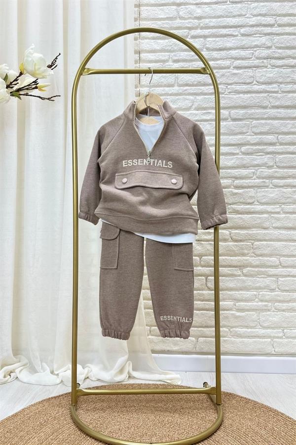 Unisex Dik Yaka Essentials  Vizon Takım