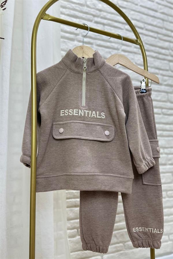 Unisex Dik Yaka Essentials  Vizon Takım