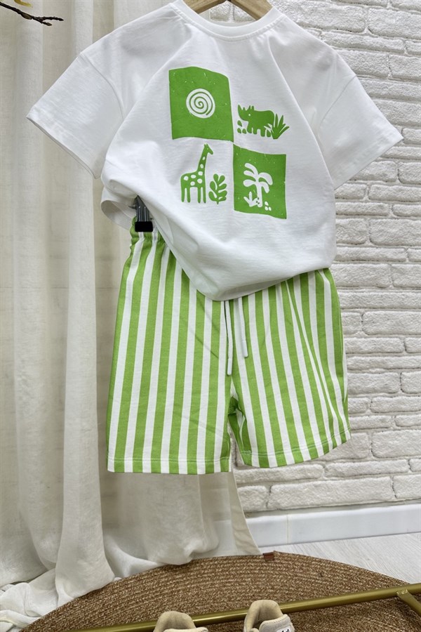 Unisex Doğa Baskılı Yeşil Şortlu Takım