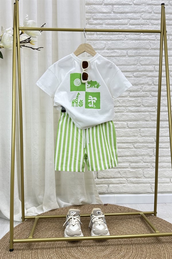 Unisex Doğa Baskılı Yeşil Şortlu Takım