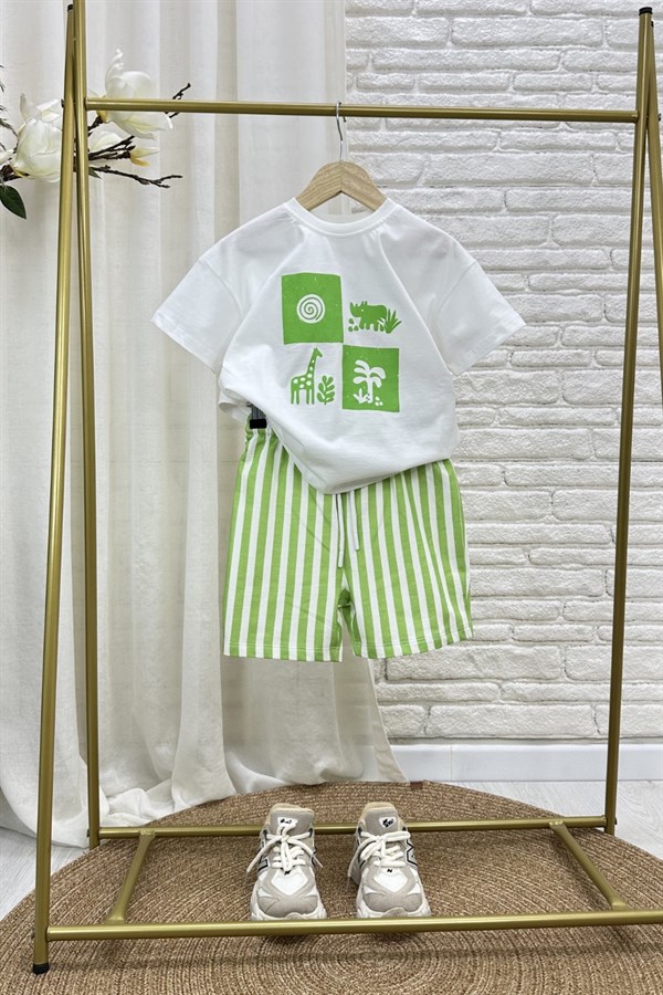 Unisex Doğa Baskılı Yeşil Şortlu Takım