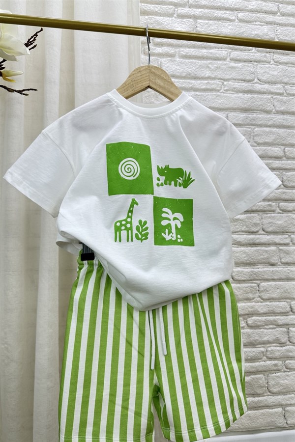 Unisex Doğa Baskılı Yeşil Şortlu Takım