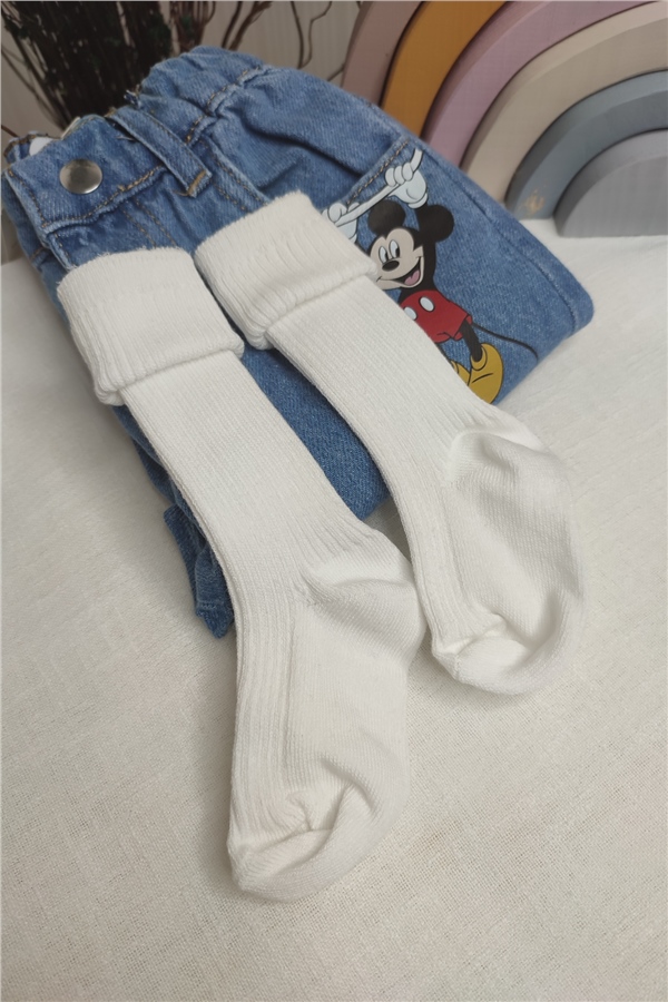 Unisex Düz Beyaz Diz Altı Çorap
