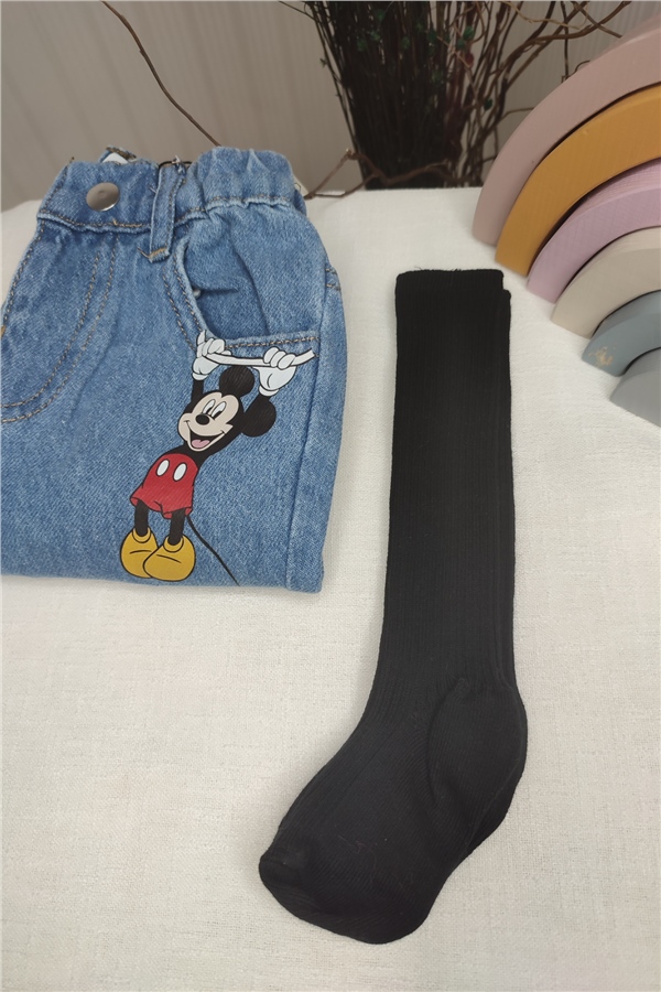 Unisex Düz Siyah Diz Altı Çorap