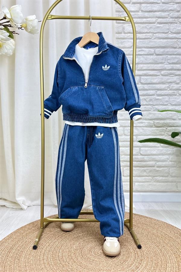 Unisex Fermualı Dik Yaka Adids Denim Takım